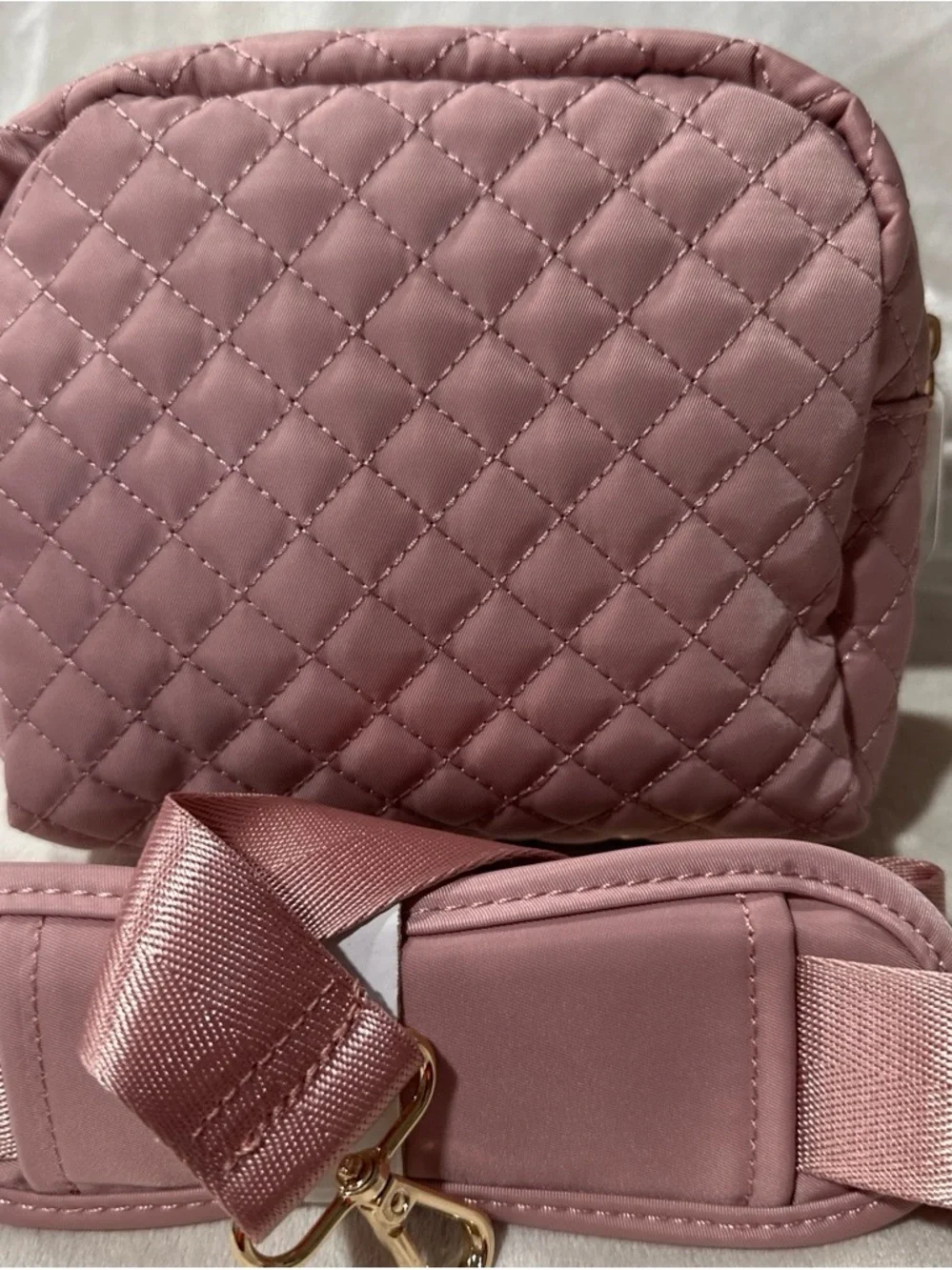 Pink Quilted Crossbody Bag with Gold Hardware